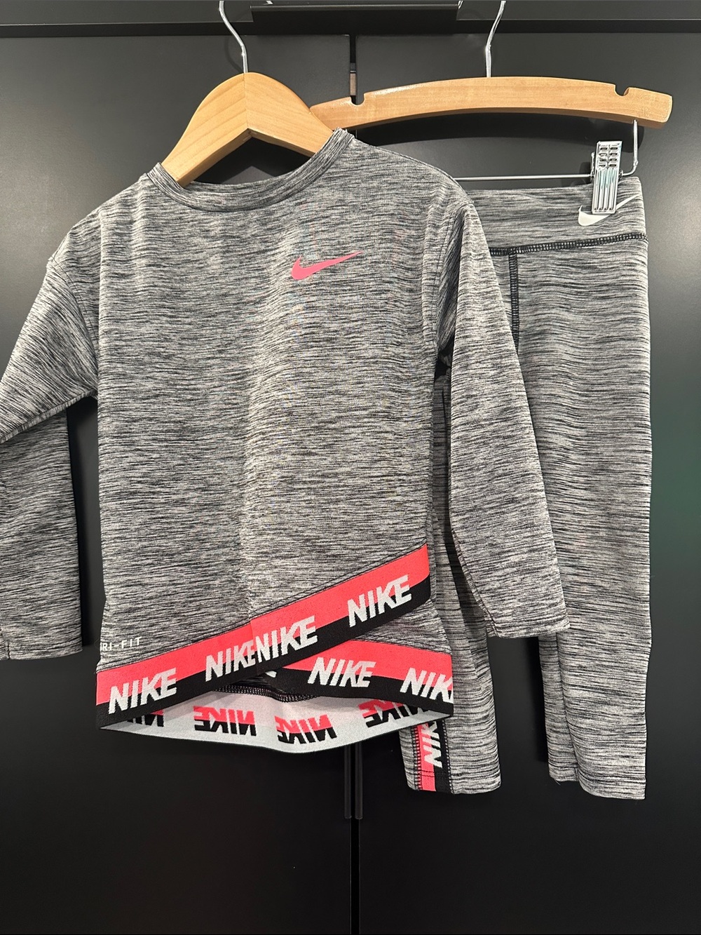 Nike Girls' Dri-Fit Gray Heather Athletic Set with Pink Accents